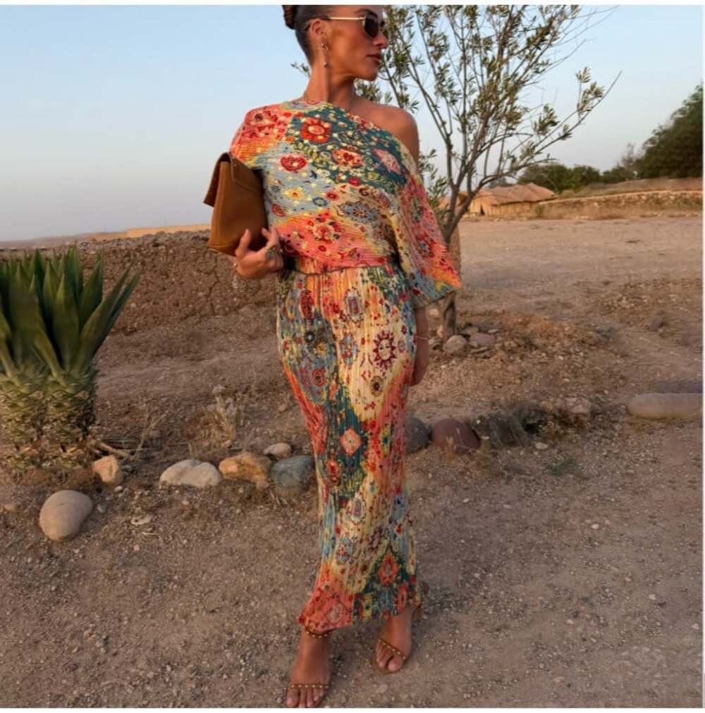 Never Fully Dressed Tapestry Tilly Dress Womens M Multicolor Pleated Maxi Boho